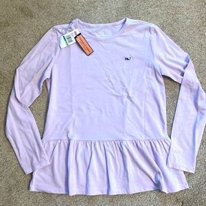 NWT Girls Vineyard Vines lavender peplum long sleeve tee. Size 14